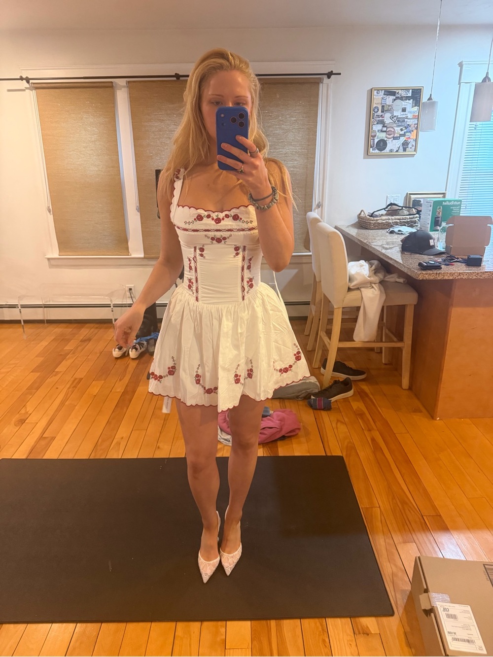 Tea time for love and lemons White Poplin Mini Dress with Red Floral Embroidery - Picture 3 of 8